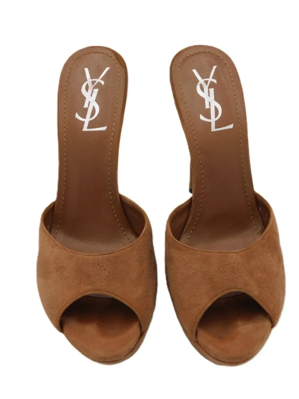 Saint Laurent YSL Open Toe Thorn Heel Tan Suede High Heel Sandals | GUC | 37 US